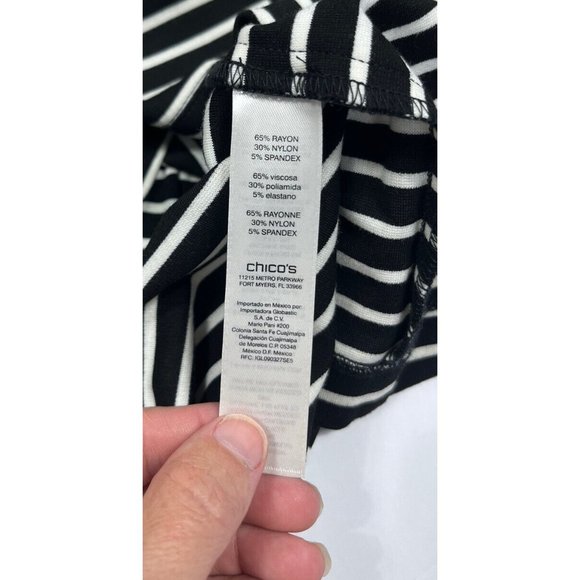 Chicos Sweatshirt Jacket Womens Size 2 Black White Stripe Zip Up Belt Collar L - Picture 10 of 10